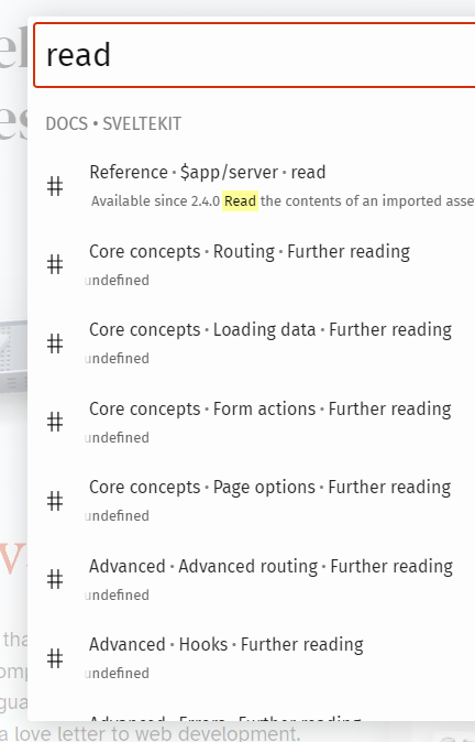 undefined content appearing in search